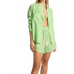 NEW TOUCHÉ linen blend button-up shirt in green